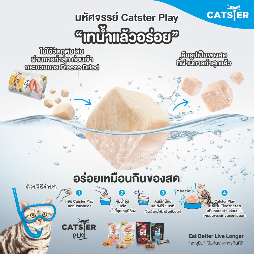CATSTER PLAY Freeze Dried ขนมฟรีซดราย แคทส์เตอร์ เพลย์ /ขนมแมว/ขนมสัตว์เลี้ยง/ขนมขบเคี้ยวสำหรับแมว มี 3 ขนาดให้เลือก