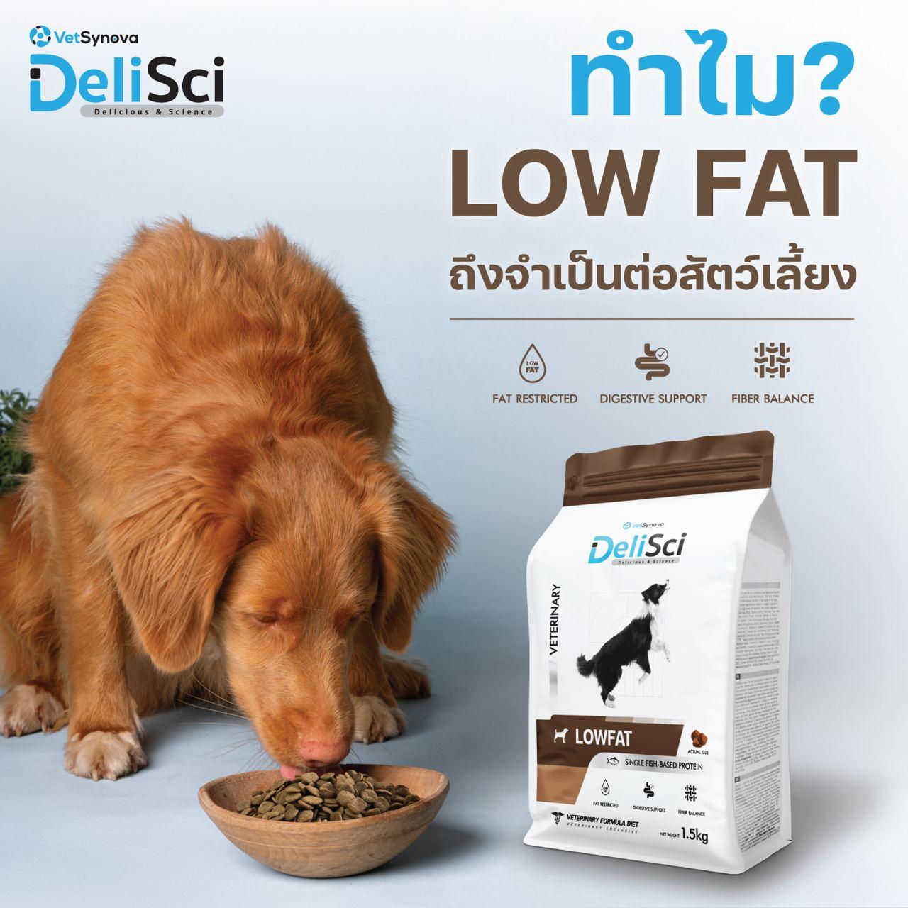 DeliSci Low Fat อาหารเม็ดสุนัขสูตรไขมันต่ำ เหมาะสำหรับสุนัขทุกสายพันธุ์ ขนาด 450ก. (450g)