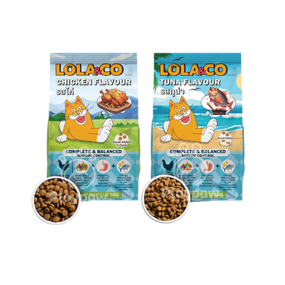 [1 kg.] LOLA&CO อาหารแมว โลล่า แอนด์ โค อาหารเม็ดแมว ไม่มีผลพลอยได้ มีโพรไบโอติก สำหรับแมวโตอายุ 1 ปีขึ้นไป ขนาดถุง 1 กก.(kg.)