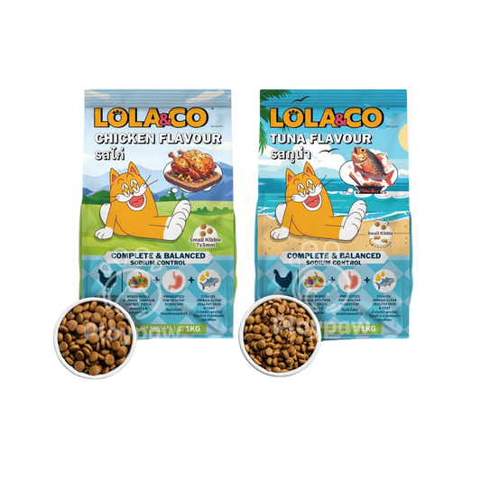 [1 kg.] LOLA&CO อาหารแมว โลล่า แอนด์ โค อาหารเม็ดแมว ไม่มีผลพลอยได้ มีโพรไบโอติก สำหรับแมวโตอายุ 1 ปีขึ้นไป ขนาดถุง 1 กก.(kg.)