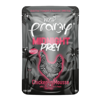 [ปลีก 1 ซอง-โปรโมชั่นซื้อ 3 ซอง แถม 1 ซอง] Pramy Midnight Prey อาหารเปียกแมวพรามี่ สูตรโภชนาการครบถ้วน Grain-Free Non-GMO ขนาด 80 กรัม(g) อาหาร  เปียก