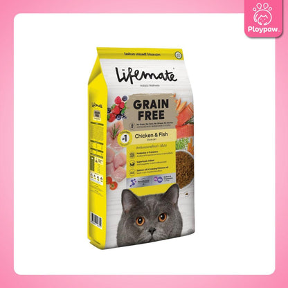 [ยกกระสอบ 7-8kg.] Lifemate Grainfree Holistic wellness อาหารเม็ดแมวไลฟ์เมท ปราศจากธัญพืช ขนาด 7-8 กก.(kg.)