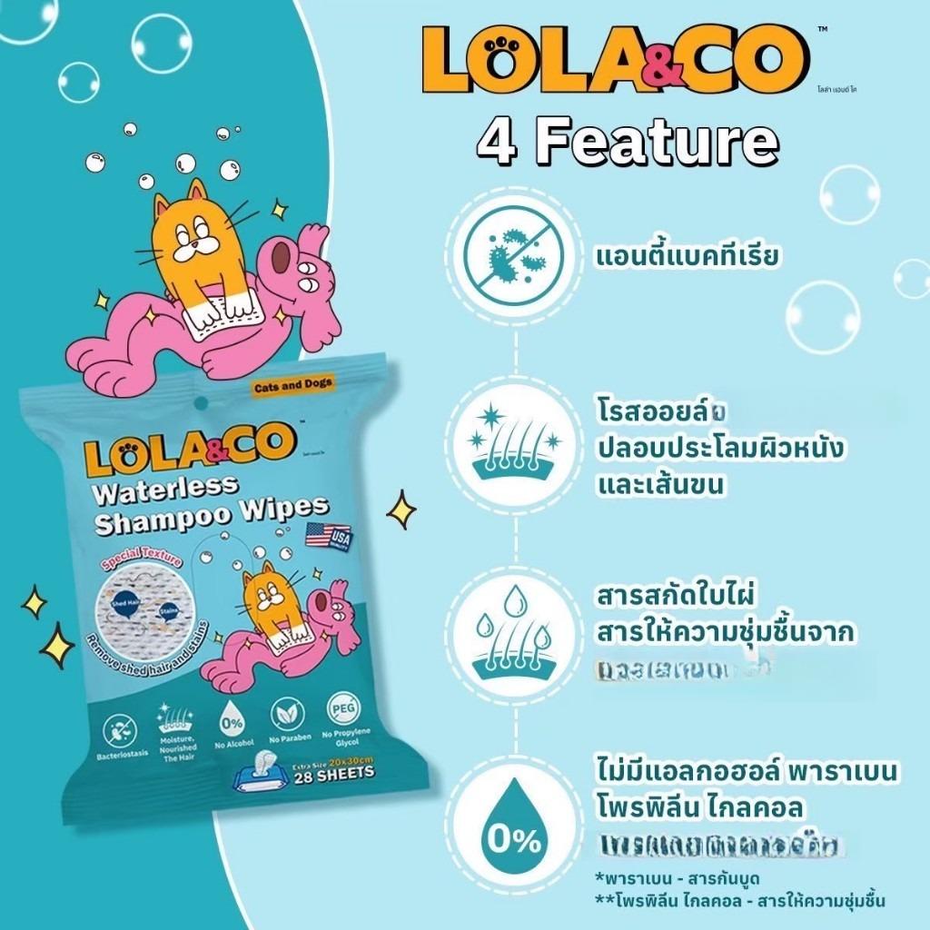 [แพ็ค 28 แผ่น] Lola&Co Waterless shampoo wipes ทิชชูเปียก ผ้าเปียกผสมแชมพู 28แผ่น/แพ็ค