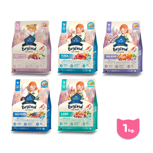[ถุงแพ็คเกจ 1 kg.] Buzz Beyond อาหารแมวบัซซ์ บียอนด์ ขนาด 1 กก.(1kg) Premium + Gluten Free NON GMO อาหาร  แมว บัซซ์