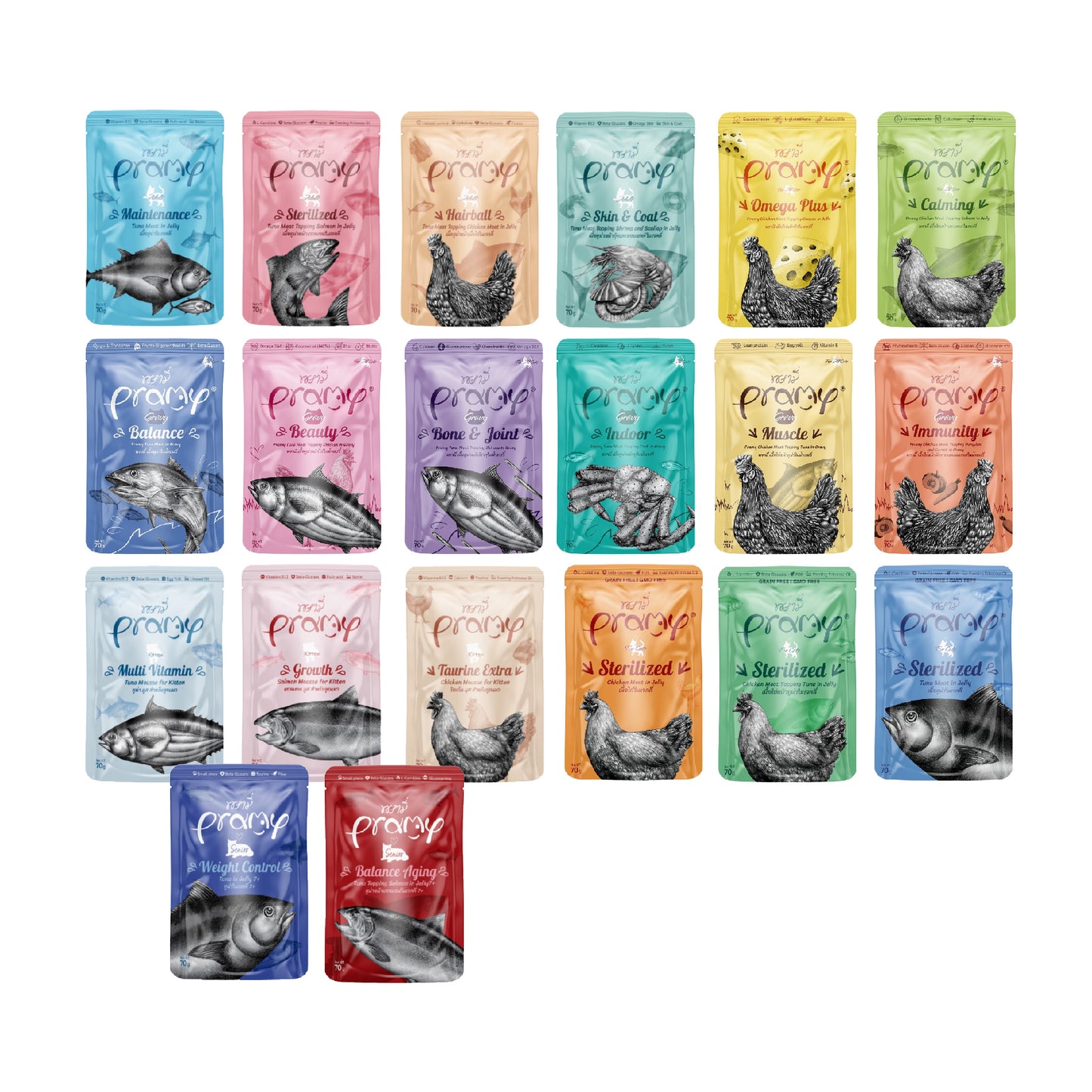 [ยกโหล 12 ซอง] Pramy Pouch Functional อาหารเปียกแมวพรามี่ ขนาดซอง 70 กรัม