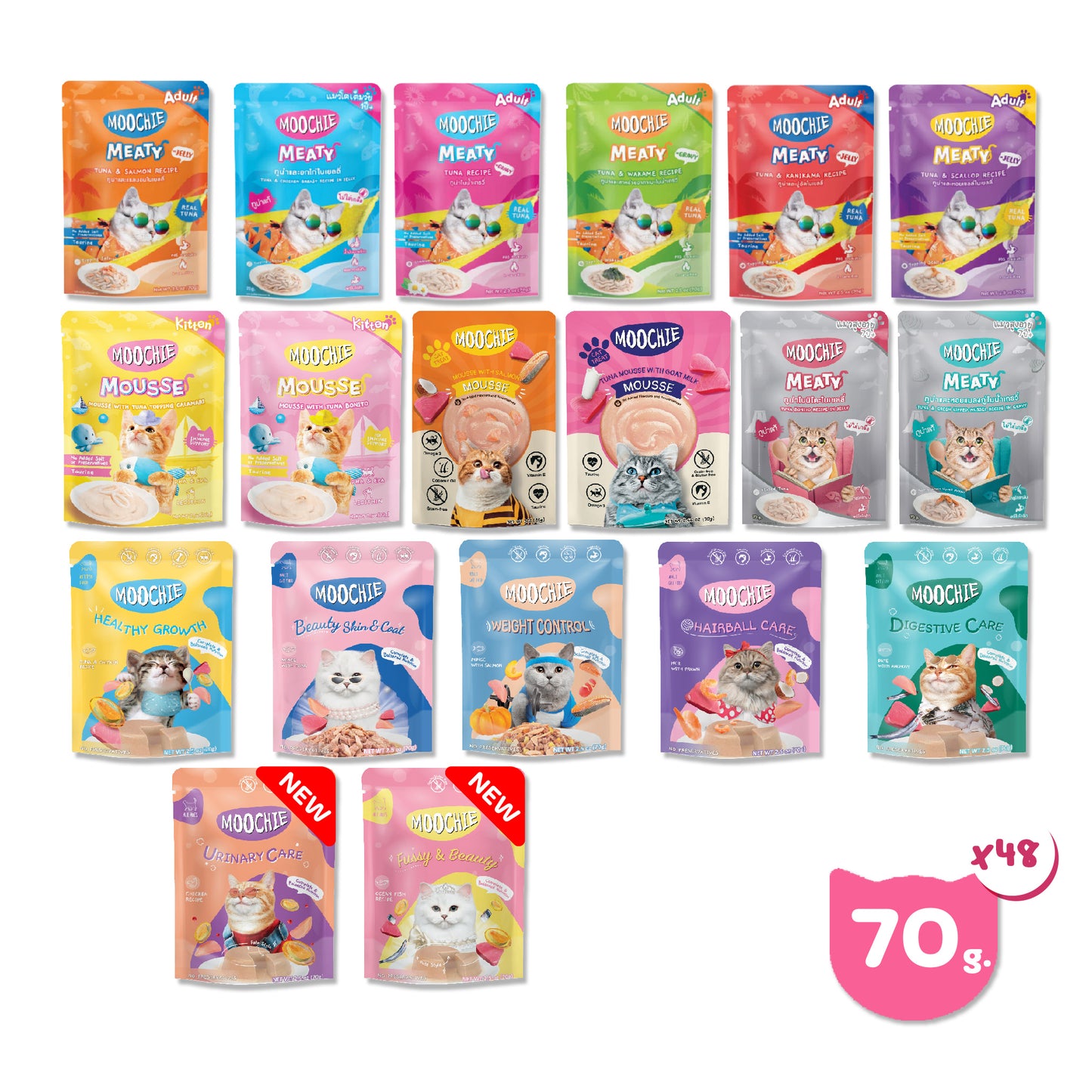 [ยกลัง 48 ซอง] Moochie Pouch มูชี่ อาหารเปียกแมว เพาซ์ 70 กรัม(g.)