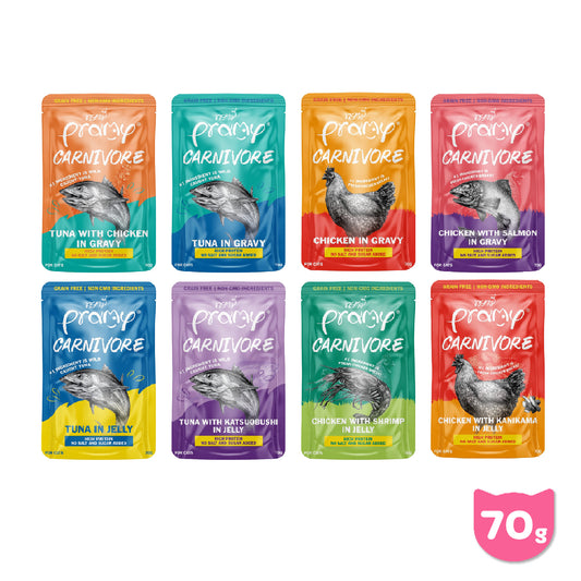 [ยกลัง 48 ซอง]Pramy Carnivore อาหารเปียกแมวพรามี่ Grain-Free Non-GMO ขนาด 70 กรัม(g)