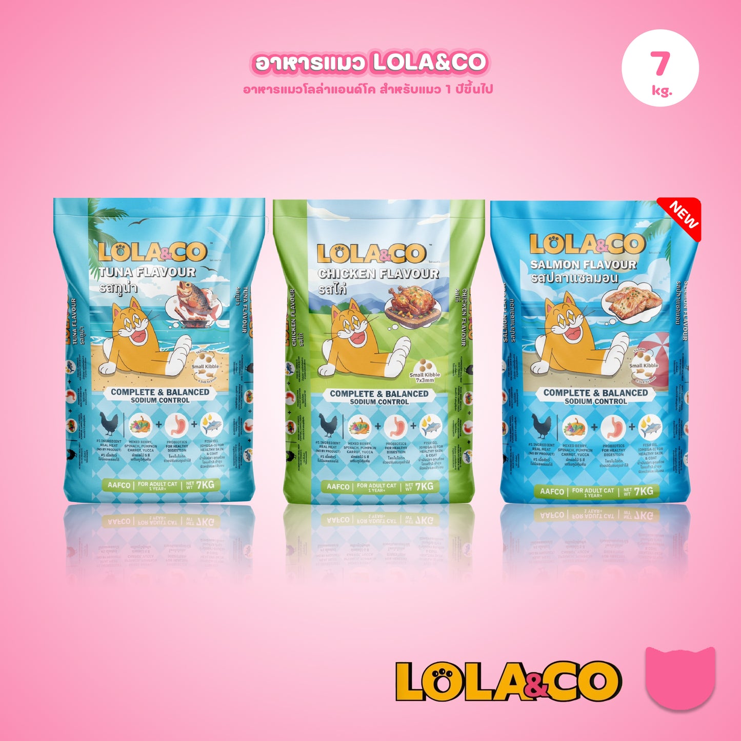 [ยกกระสอบ 7 kg.] LOLA&CO อาหารแมว โลล่า แอนด์ โค อาหารเม็ดแมว ไม่มีผลพลอยได้ มีโพรไบโอติก สำหรับแมวโตอายุ 1 ปีขึ้นไป ขนาด 7 กก.(kg.)