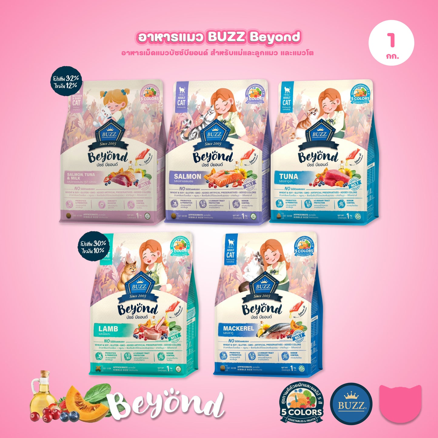 [1kg.] Buzz Beyond อาหารแมวบัซซ์ บียอนด์ ขนาด 1 กก.(1kg) Premium + Gluten Free NON GMO อาหาร  แมว บัซซ์