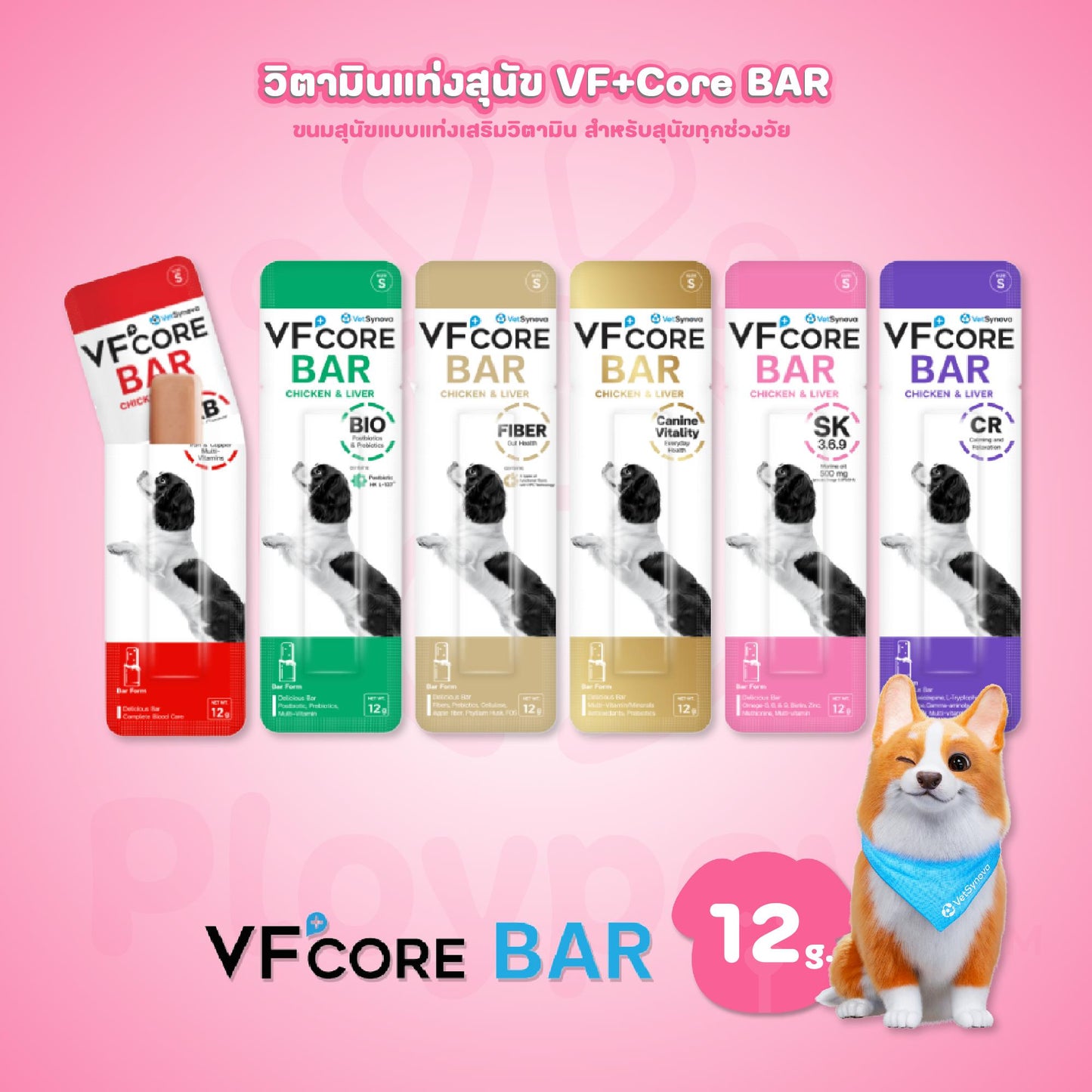 [ปลีก 1 ชิ้น] VF+Core Bar วิตามินบาร์ ขนมแท่งนิ่ม สำหรับสุนัข ทุกช่วงวัยขนาด 12-24 กรัม