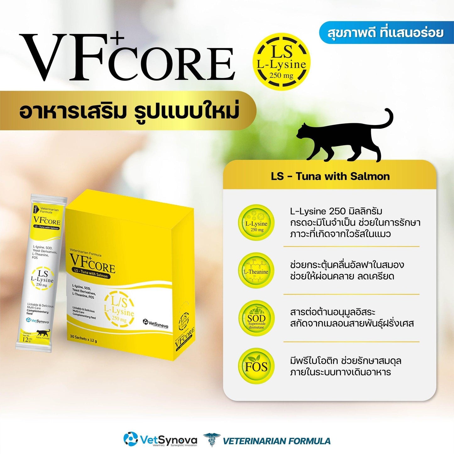 [ขายปลีก] VF+ Core ขนมแมวเลีย วีเอฟพลัส คอร์ อาหารเสริมรูปแบบขนมแมวเลีย วิตามินรวม เสริมภูมิคุ้มกัน ขนาด 12กรัม/ซอง