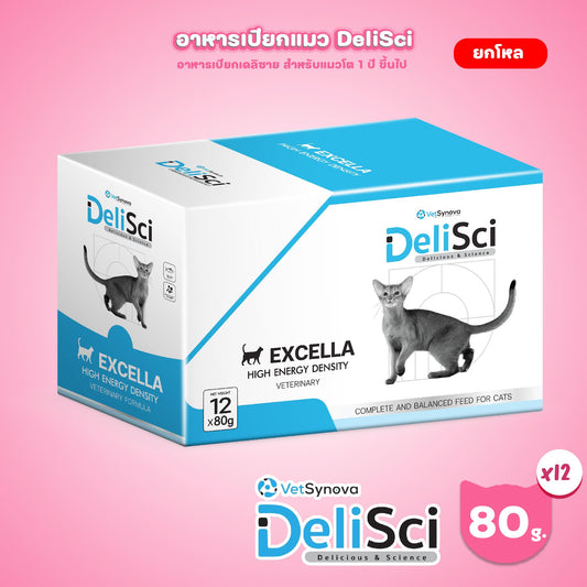[ยกโหล 12 ซอง] DeliSci Excella อาหารฟื้นฟูสําหรับสัตว์ป่วย ขาดสารอาหาร และพักฟื้นหลังการผ่าตัด ที่ต้องการพลังงานสูง (RECOVERY) ขนาด 80 กรัม(g.)
