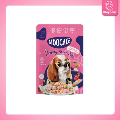 [ยกลัง 48 ซอง] Moochie อาหารเปียกสุนัข มูชี่ สูตร Complete&Balance Nutrition สารอาหารครบถ้วน ปราศจากธัญพืช ไมเ่ติมเกลือ สำหรับลูกสุนัขและสุนัขโต ขนาดซอง 85 กรัม(g.)