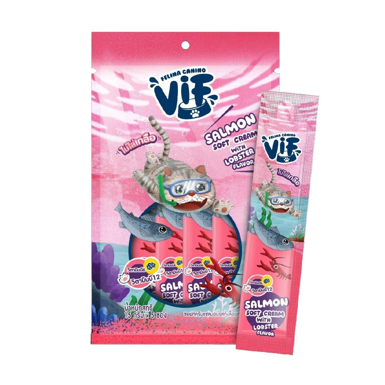 [แพ็ค 5 ซอง] Vif Soft Cream ขนมแมวเลียวิฟ ผลิตจากวัตถุดิบธรรมชาติ ไม่ใส่เกลือ ขนาดซอง 15 กรัม