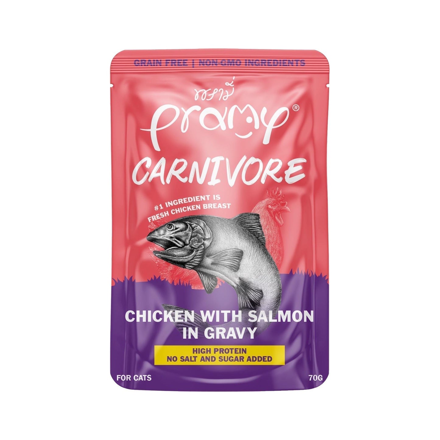 [ยกโหล 12 ซอง]Pramy Carnivore อาหารเปียกแมวพรามี่ Grain-Free Non-GMO ขนาด 70 กรัม(g)