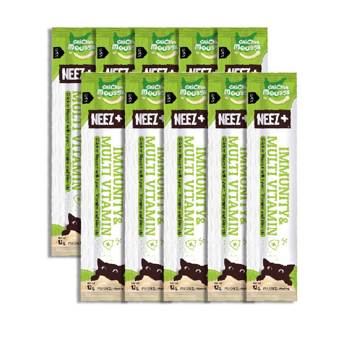 [แพ็ค 10 ซอง] Neez+ Mousse ขนมแมวเลียนีซพลัส เนื้อเนียนนุ่ม สำหรับแมว 2 เดือนขึ้นไป ขนาด 12 กรัม(g.)