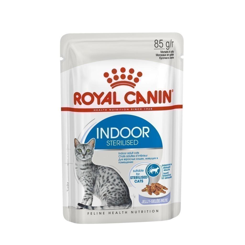 [ยกกล่อง 12 ซอง] Royal Canin Indoor Pouch Jelly อาหารเปียกแมวโต เลี้ยงในบ้านและทำหมัน อายุ 1 ปีขึ้นไป (เจลลี่, Wet Cat Food, โรยัล คานิน)