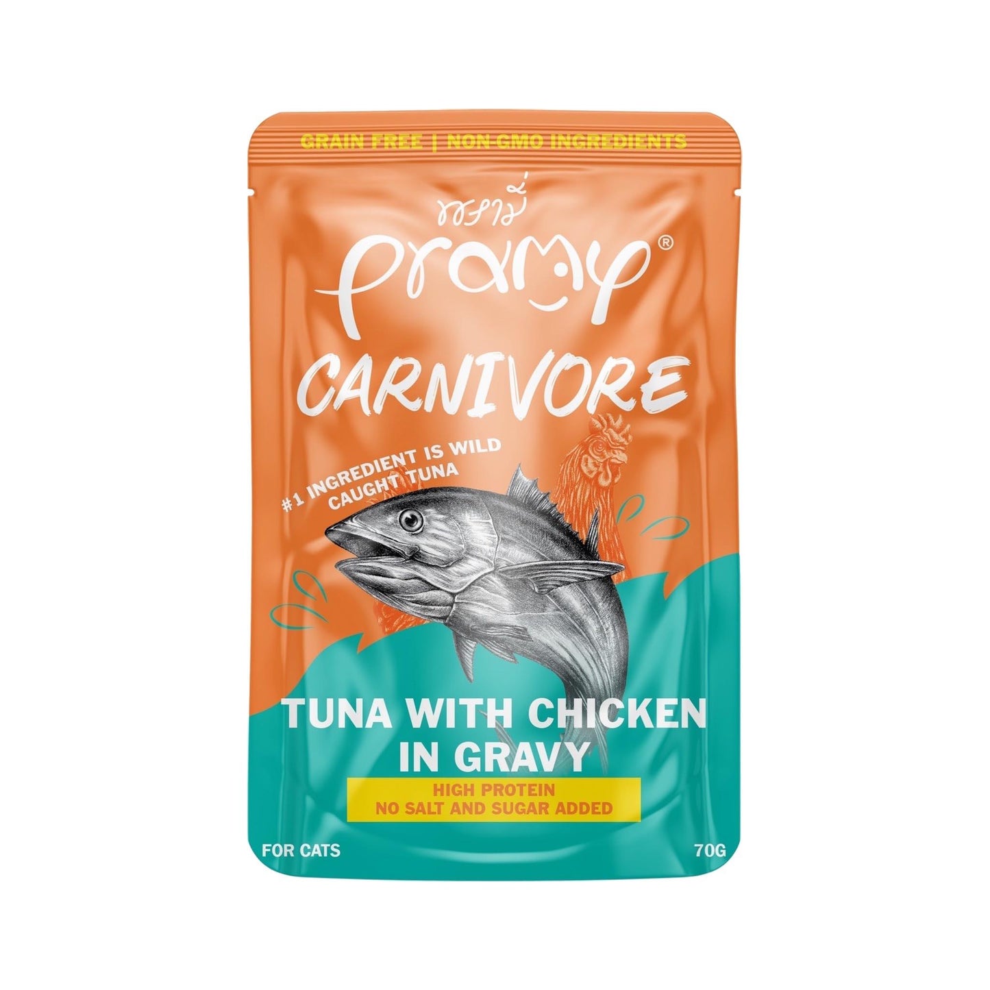 [ยกลัง 48 ซอง]Pramy Carnivore อาหารเปียกแมวพรามี่ Grain-Free Non-GMO ขนาด 70 กรัม(g)