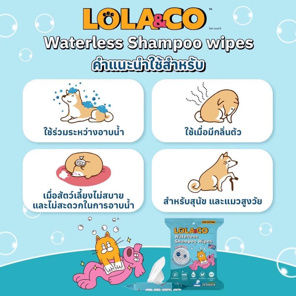 [แพ็ค 28 แผ่น] Lola&Co Waterless shampoo wipes ทิชชูเปียก ผ้าเปียกผสมแชมพู 28แผ่น/แพ็ค