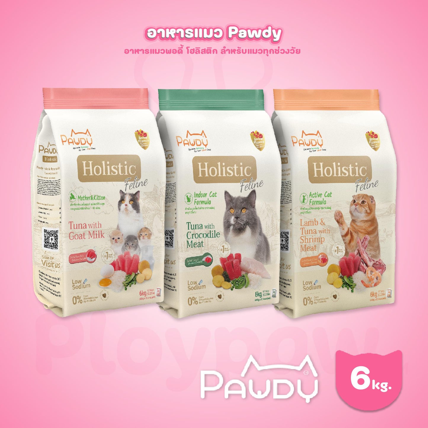 [ยกกระสอบ 6kg.] Pawdy Holistic อาหารเม็ดแมว พอดี้ เกรดพรีเมี่ยม โฮลิสติก ขนาด 6 กิโลกรัม(kg.)