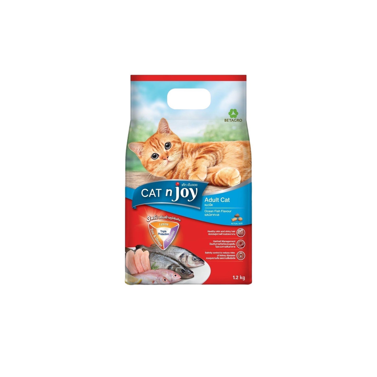 CAT n joy อาหารแมวแบบเม็ด แคทเอ็นจอย สำหรับอายุตั้งแต่ 1 ปีขึ้นไป ขนาด 1.2 กก.(kg)