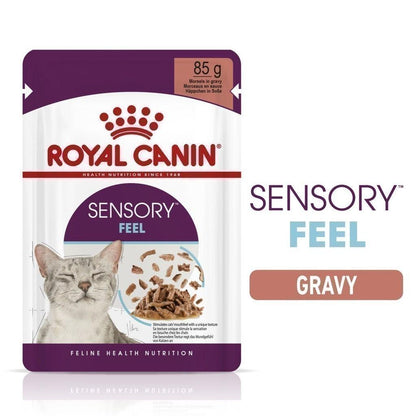[ยกกล่อง 12 ซอง] Royal Canin Sensory Feel Pouch อาหารเปียกแมวโต กินอาหารยาก เลือกกิน เนื้อสัมผัสพิเศษ อายุ 12 เดือนขึ้นไป (Wet Cat Food, โรยัล คานิน) โรยัล