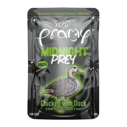 [ปลีก 1 ซอง-โปรโมชั่นซื้อ 3 ซอง แถม 1 ซอง] Pramy Midnight Prey อาหารเปียกแมวพรามี่ สูตรโภชนาการครบถ้วน Grain-Free Non-GMO ขนาด 80 กรัม(g) อาหาร  เปียก