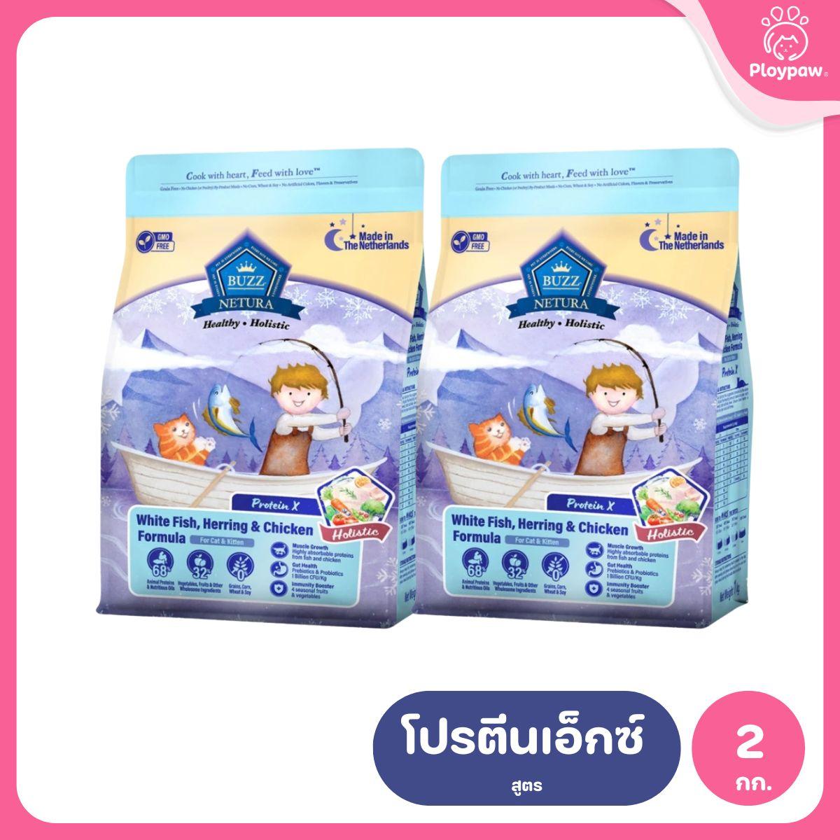 Buzz [แพ็คคู่ 2 ถุง] Netura Holistic อาหารแมวบัซซ์ ขนาด 1 กก.(kg.) จำนวน 2 ถุง อาหารแมวโฮลิสติก เกรนฟรี อาหาร  แมว