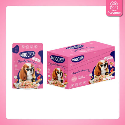 [ยกโหล 12 ซอง] Moochie อาหารเปียกสุนัข มูชี่ สูตร Complete&Balance Nutrition สารอาหารครบถ้วน ปราศจากธัญพืช ไมเ่ติมเกลือ สำหรับลูกสุนัขและสุนัขโต ขนาดซอง 85 กรัม(g.)