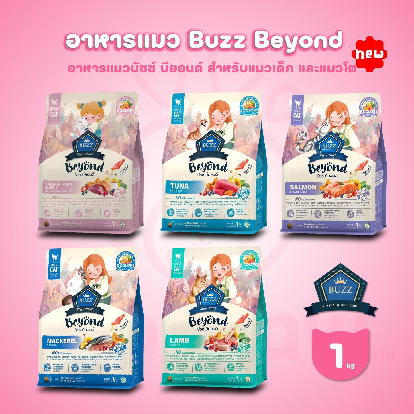Buzz Beyond อาหารแมวบัซซ์ บียอนด์ ขนาด 1 กก.(1kg) Premium + Gluten Free NON GMO