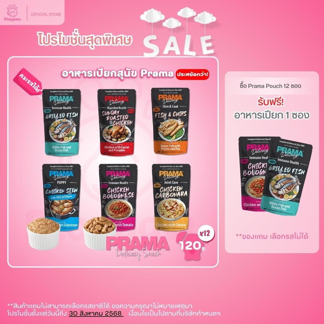 [ยกโหล 12 ซอง-โปรโมชั่นซื้อยกโหลแถม 1 ซอง] Prama อาหารเปียกสุนัข สูตร Complete and Balanced ขนาด 120 กรัม