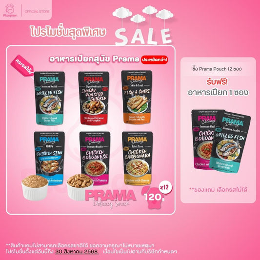[ยกโหล 12 ซอง-โปรโมชั่นซื้อยกโหลแถม 1 ซอง] Prama อาหารเปียกสุนัข สูตร Complete and Balanced ขนาด 120 กรัม