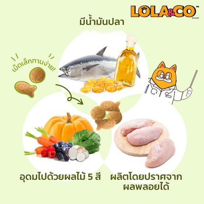 [1 kg.] LOLA&CO อาหารแมว โลล่า แอนด์ โค อาหารเม็ดแมว ไม่มีผลพลอยได้ มีโพรไบโอติก สำหรับแมวโตอายุ 1 ปีขึ้นไป ขนาดถุง 1 กก.(kg.)