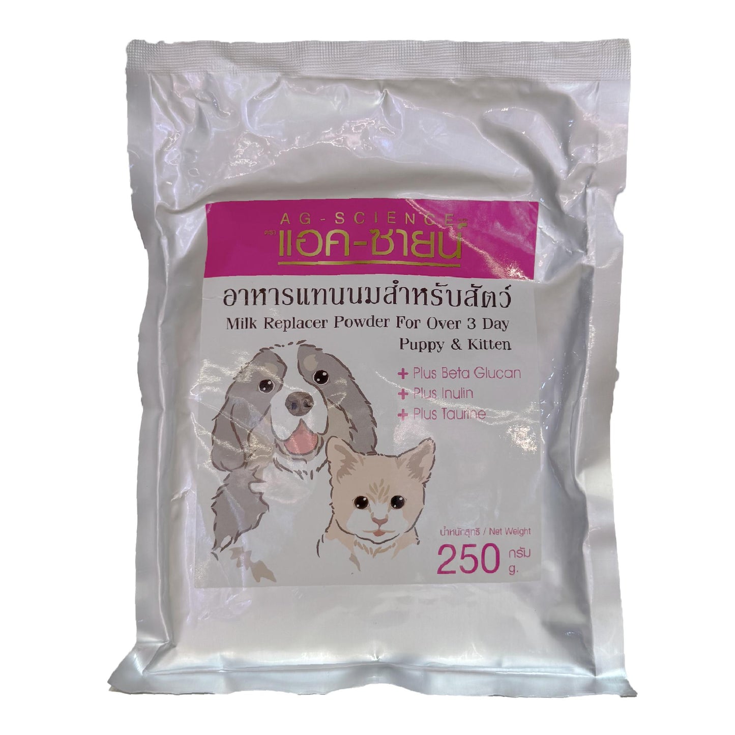 [ชนิดเติม] นมผงแอคซายน์ AG-SCIENCE ขนาด 250 กรัม นมผงสำหรับลูกสนัขและแมว