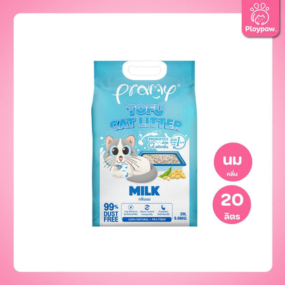 [20 ลิตร] Pramy Tofu Litter ทรายแมวเต้าหู้ พรามี่ จับตัวเป็นก้อนเร็ว จากใยถั่วเหลืองธรรมชาติ มีให้เลือก 8 กลิ่น