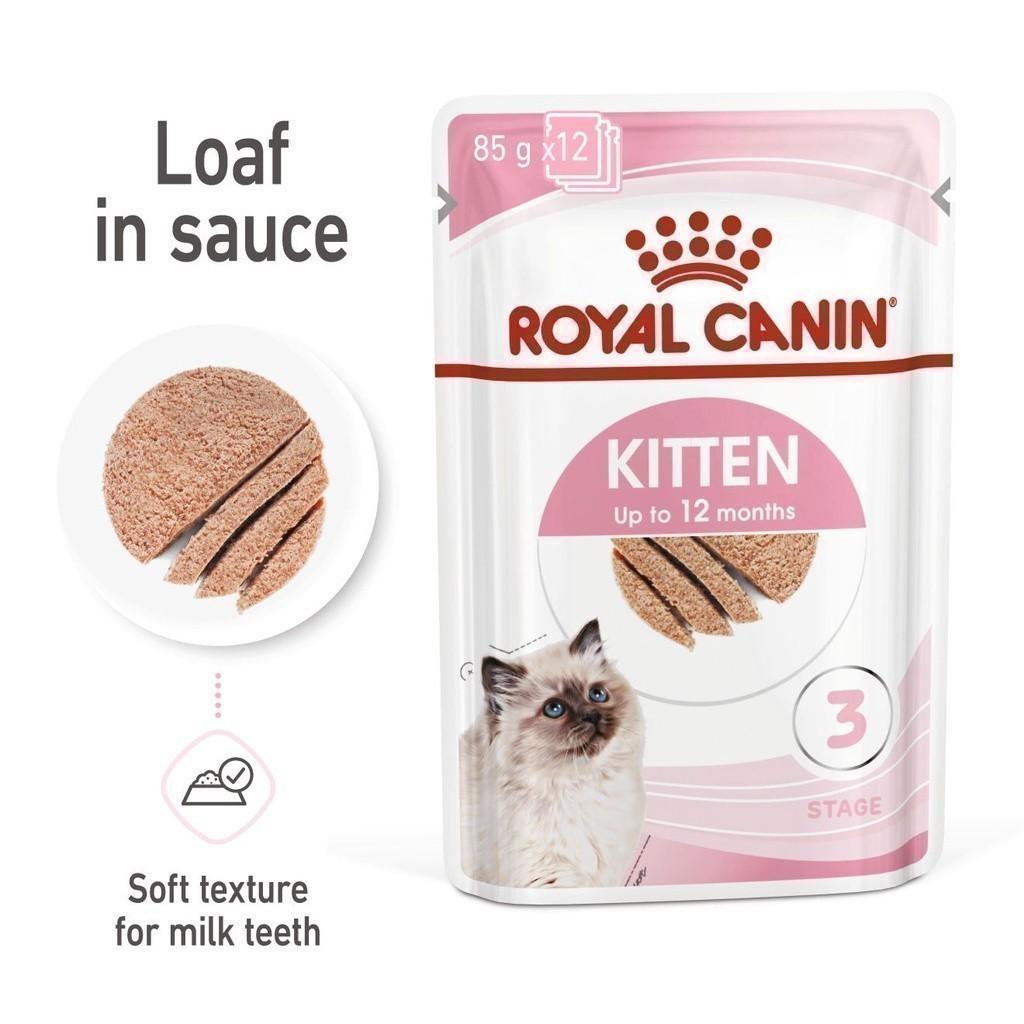 [ยกกล่อง 12 ซอง] Royal Canin Kitten Pouch Loaf อาหารเปียกลูกแมว อายุ 4-12 เดือน (โลฟเนื้อละเอียด, Wet Cat Food, โรยัล คานิน)