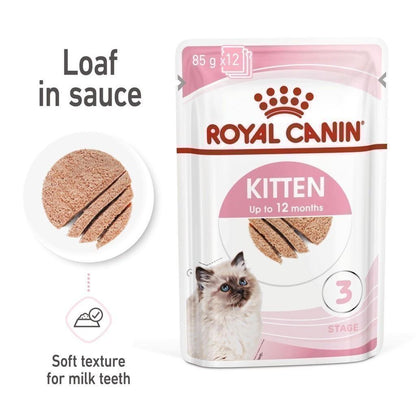 [ยกกล่อง 12 ซอง] Royal Canin Kitten Pouch Loaf อาหารเปียกลูกแมว อายุ 4-12 เดือน (โลฟเนื้อละเอียด, Wet Cat Food, โรยัล คานิน)