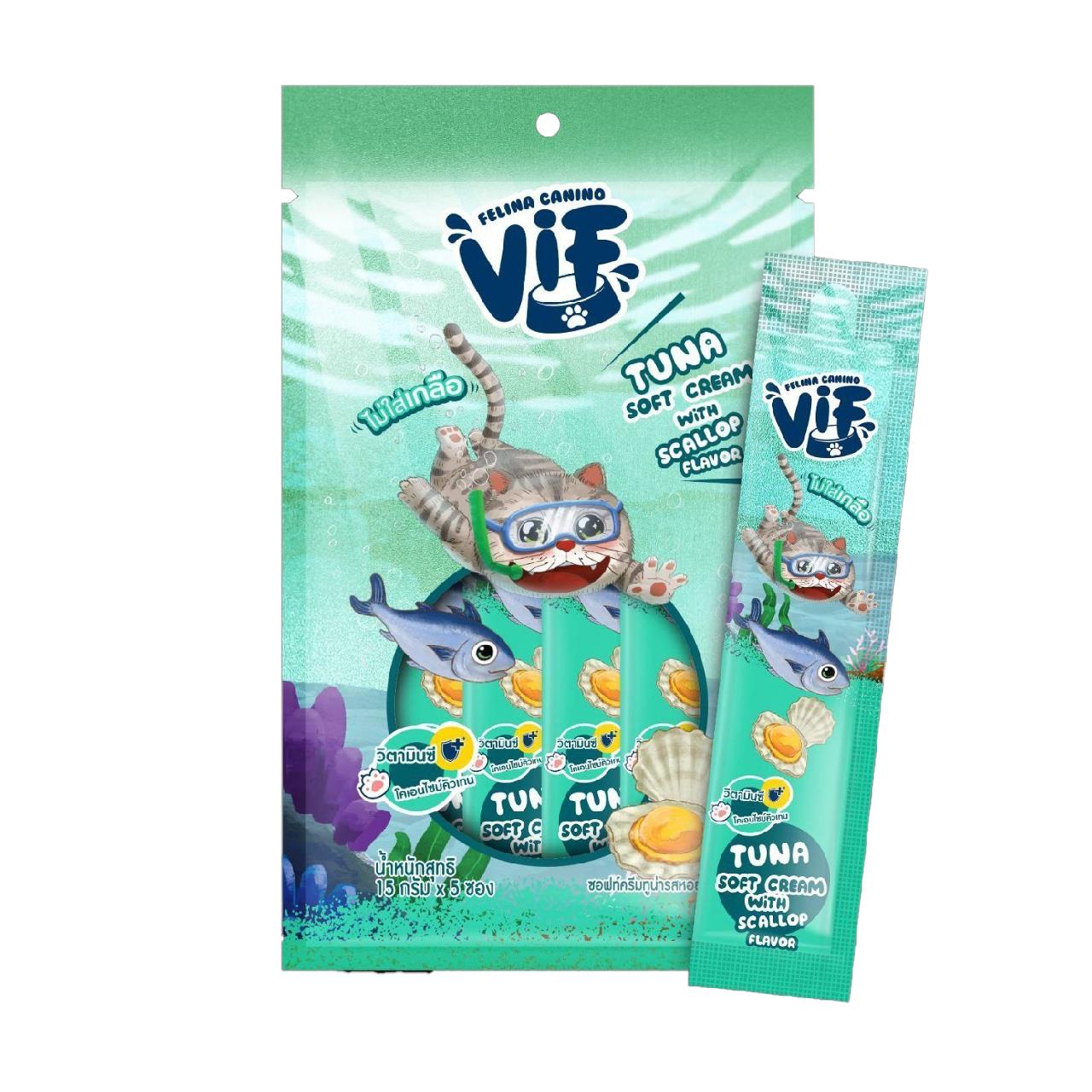 [แพ็ค 5 ซอง] Vif Soft Cream ขนมแมวเลียวิฟ ผลิตจากวัตถุดิบธรรมชาติ ไม่ใส่เกลือ ขนาดซอง 15 กรัม