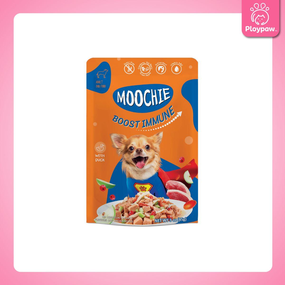[ยกลัง 48 ซอง] Moochie อาหารเปียกสุนัข มูชี่ สูตร Complete&Balance Nutrition สารอาหารครบถ้วน ปราศจากธัญพืช ไมเ่ติมเกลือ สำหรับลูกสุนัขและสุนัขโต ขนาดซอง 85 กรัม(g.)