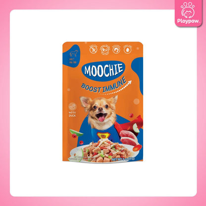 [ยกลัง 48 ซอง] Moochie อาหารเปียกสุนัข มูชี่ สูตร Complete&Balance Nutrition สารอาหารครบถ้วน ปราศจากธัญพืช ไมเ่ติมเกลือ สำหรับลูกสุนัขและสุนัขโต ขนาดซอง 85 กรัม(g.)
