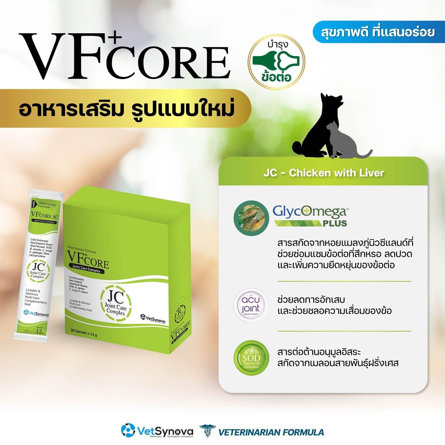 [ขายปลีก] VF+ Core ขนมแมวเลีย วีเอฟพลัส คอร์ อาหารเสริมรูปแบบขนมแมวเลีย วิตามินรวม เสริมภูมิคุ้มกัน ขนาด 12กรัม/ซอง