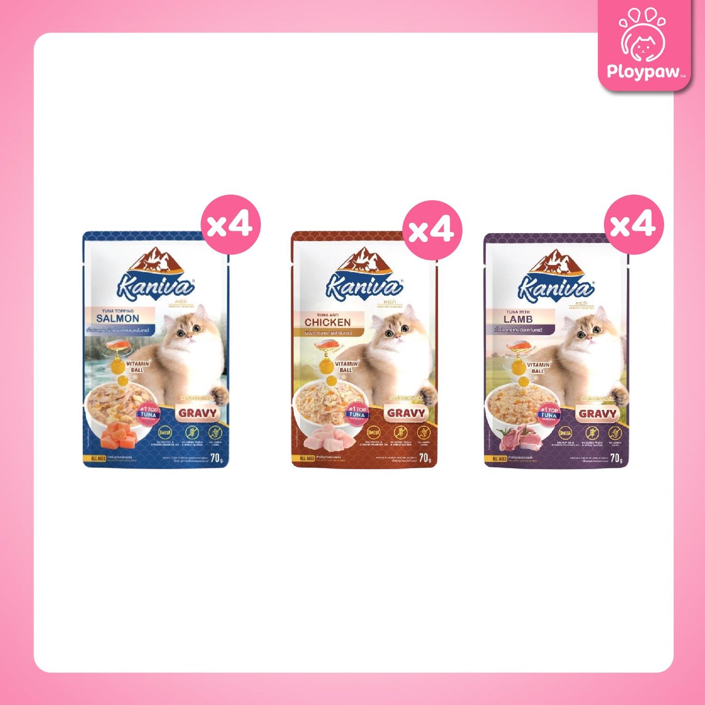 [ยกโหล 12 ซอง] Kaniva Pouch อาหารเปียกแมว คานิว่า แบบซอง ขนาด 70 กรัม(g.)
