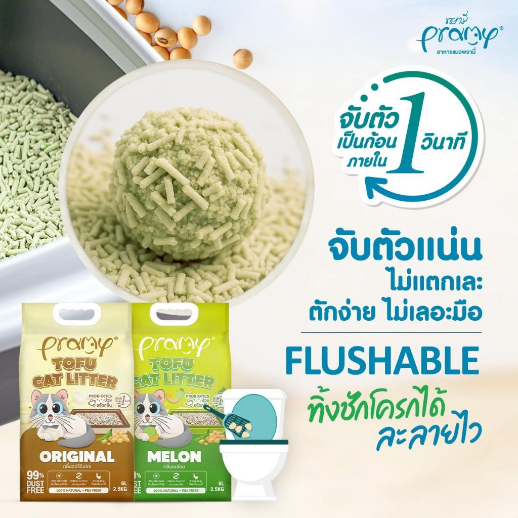 [6 ลิตร] Pramy Tofu Litter ทรายแมวเต้าหู้ พรามี่ จับตัวเป็นก้อนเร็ว จากใยถั่วเหลืองธรรมชาติ มีให้เลือก 8 กลิ่น