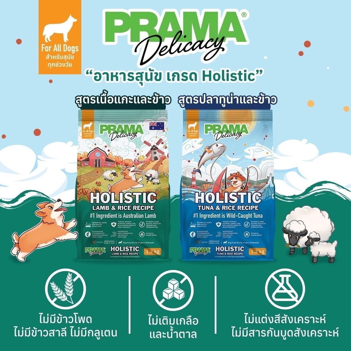 [แพ็ค 3 ถุง*1.2 kg.] PRAMA Holistic อาหารสุนัข พราม่า อาหารสุนัขสูตรครบถ้วนโปรตีนสูง ปราศจากกลูเตน ขนาดถุง 1.2 กก.(kg.) จำนวน 3 ถุง