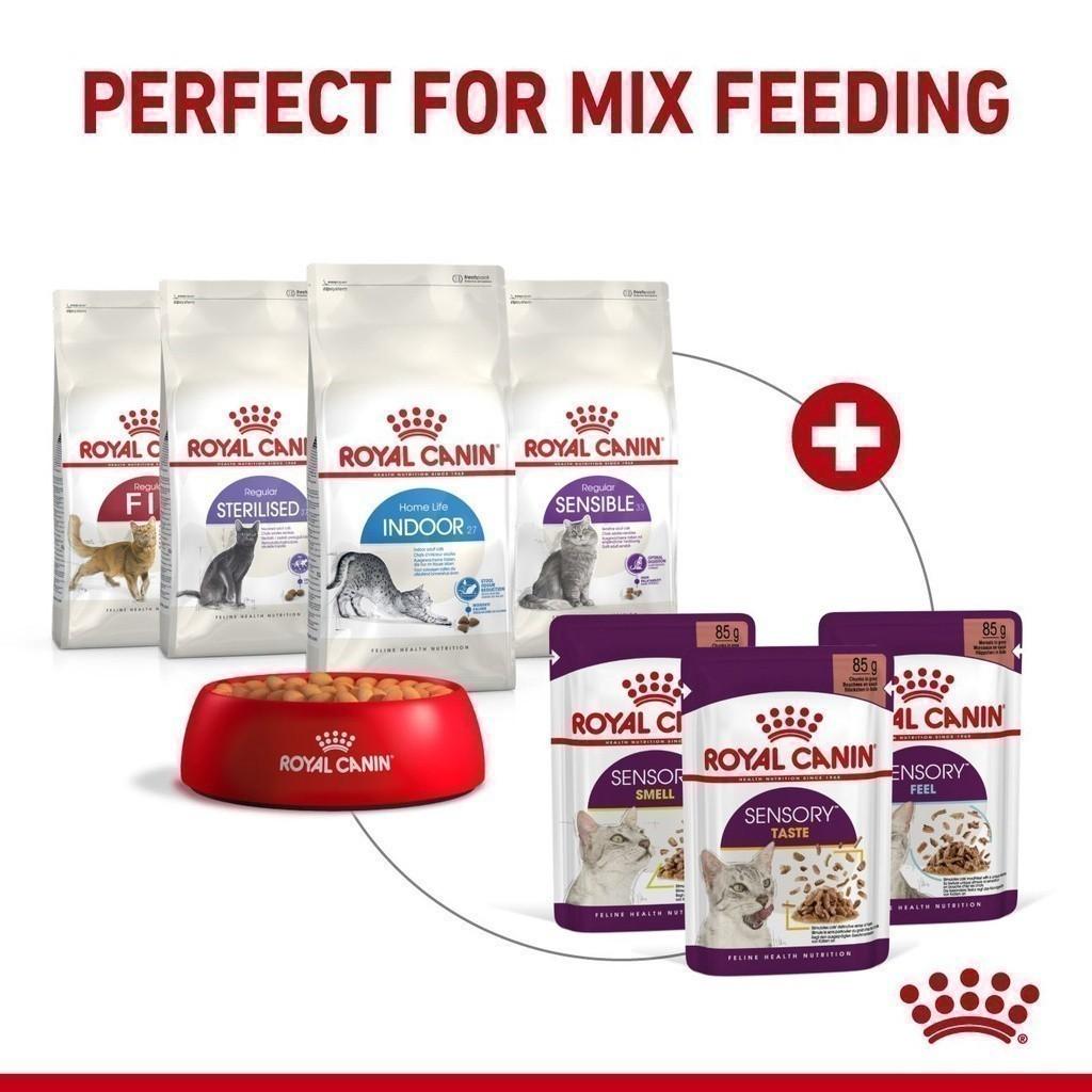 [ยกกล่อง 12 ซอง] Royal Canin Sensory Feel Pouch อาหารเปียกแมวโต กินอาหารยาก เลือกกิน เนื้อสัมผัสพิเศษ อายุ 12 เดือนขึ้นไป (Wet Cat Food, โรยัล คานิน) โรยัล