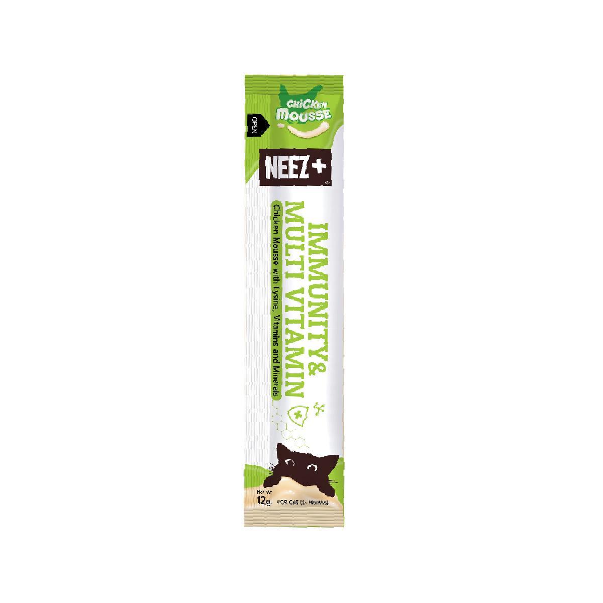 [ปลีก 1 ซอง] Neez+ Mousse ขนมแมวเลียนีซพลัส เนื้อเนียนนุ่ม สำหรับแมว 2 เดือนขึ้นไป ขนาด 12 กรัม(g.)