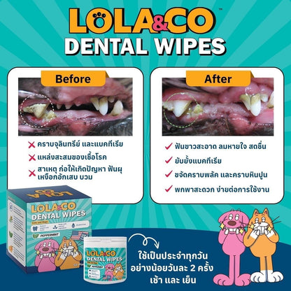 Lola&CO Ear Wipes, Eye Wipes, Dental Wipes แผ่นเช็ดทำความสะอาดสัตว์เลี้ยง ขนาด 50-120Pcs. เช็ด  หู