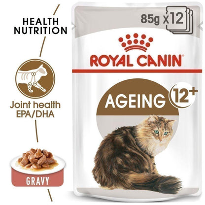 [ยกกล่อง 12 ซอง] Royal Canin Ageing 12+ Gravy อาหารเปียกแมวสูงวัย อายุ 12 ปีขึ้นไป(ซอสเกรวี่, Wet Cat Food, โรยัล คานิน)