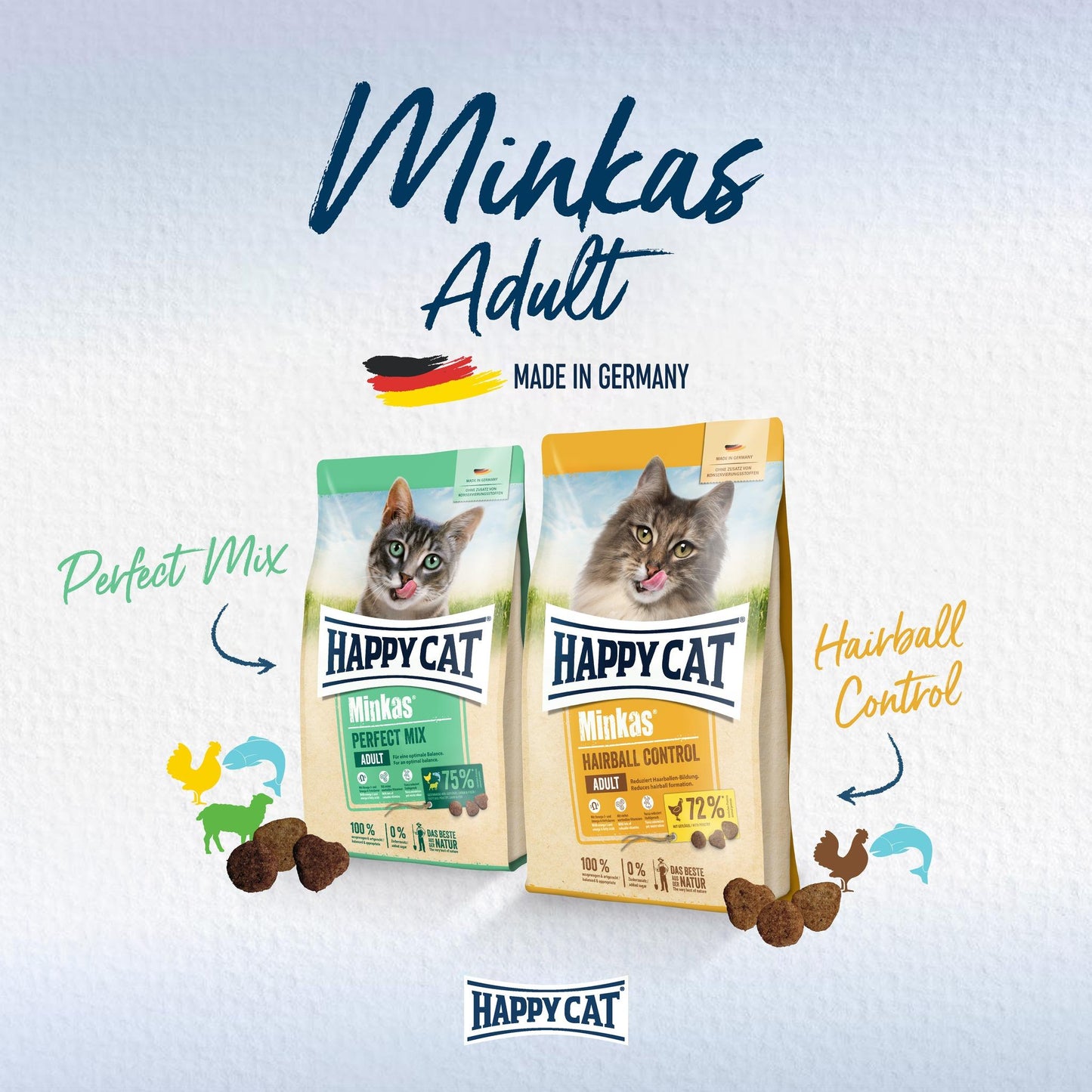 Happy Cat Minkas แฮปปี้แคท อาหารเม็ดสำหรับแมวทุกช่วงวัย และทุกสายพันธุ์ ขนาด 1.5 กก.