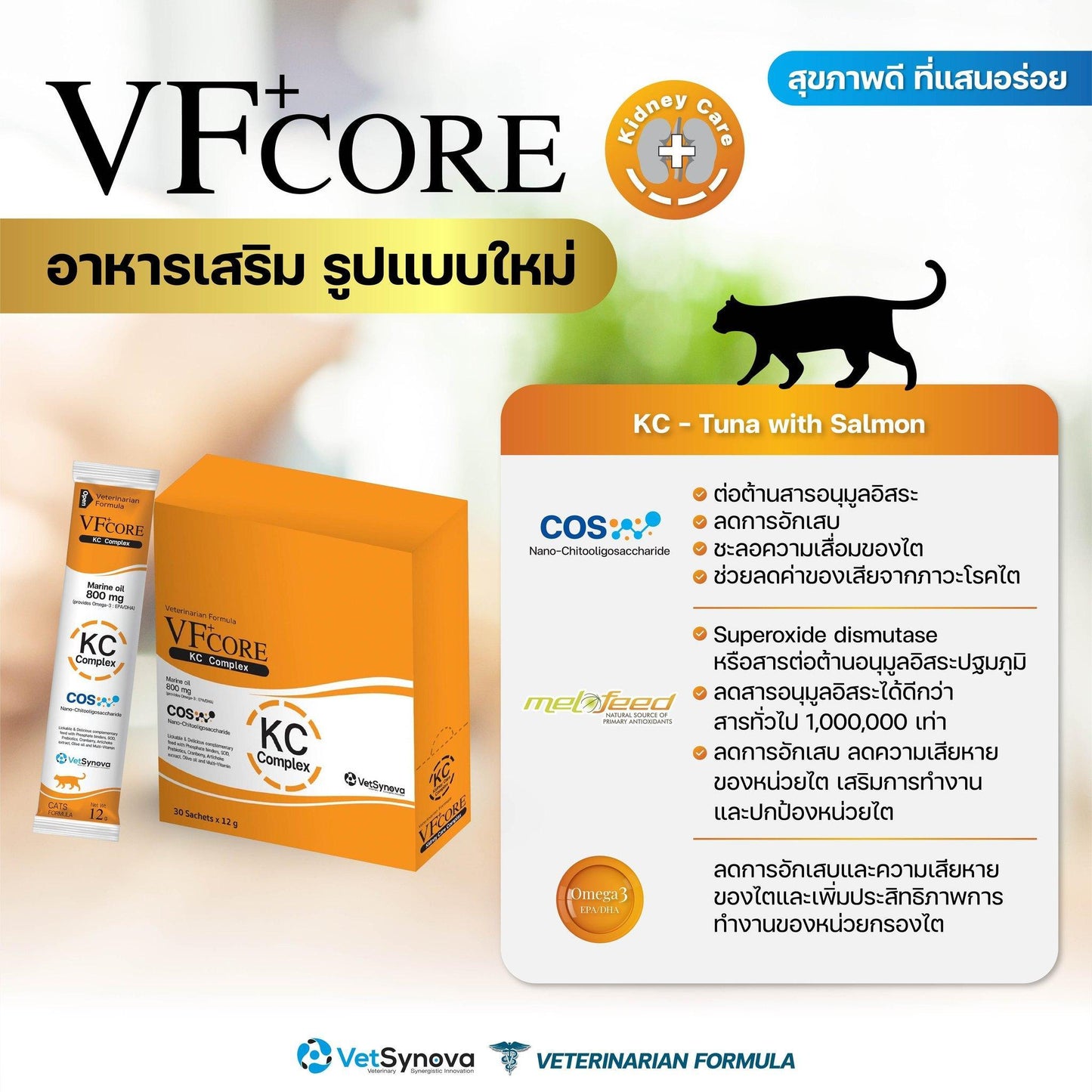 [ขายปลีก] VF+ Core ขนมแมวเลีย วีเอฟพลัส คอร์ อาหารเสริมรูปแบบขนมแมวเลีย วิตามินรวม เสริมภูมิคุ้มกัน ขนาด 12กรัม/ซอง